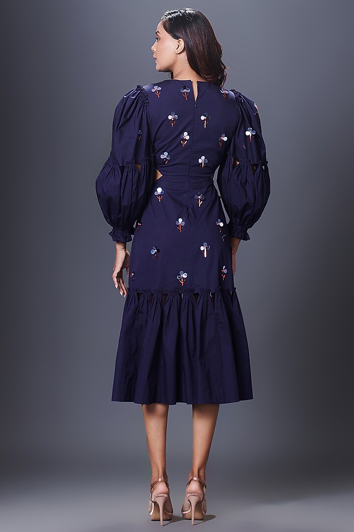 Purple Cotton Hand Embroidered Cut-Out Summer Dress by Deepika Arora at Pernia's Pop Up Shop