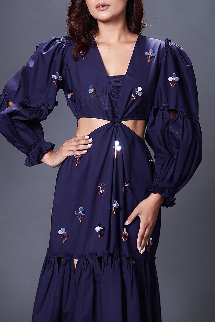 Purple Cotton Hand Embroidered Cut-Out Summer Dress by Deepika Arora at Pernia's Pop Up Shop