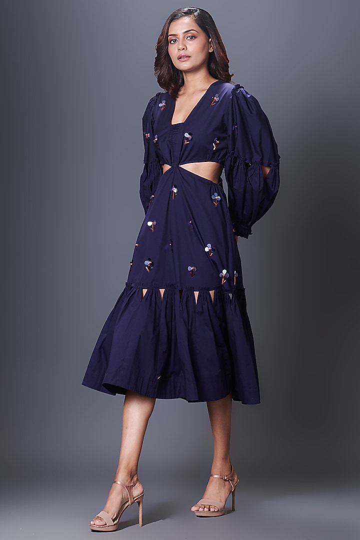 Purple Cotton Hand Embroidered Cut-Out Summer Dress by Deepika Arora at Pernia's Pop Up Shop