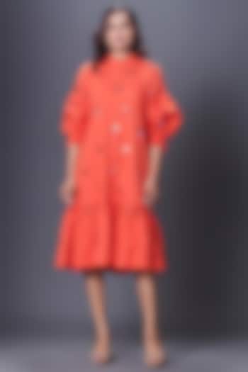 Orange Cotton Hand Embroidered Dress by Deepika Arora