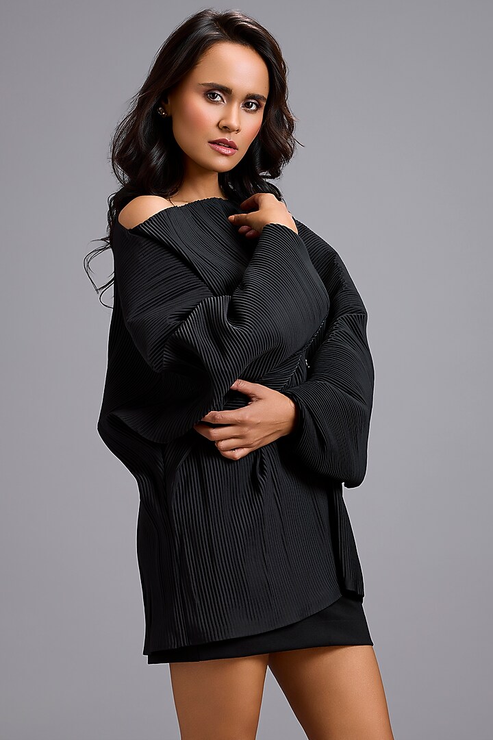Black Pleated Top by Deepika Arora at Pernia's Pop Up Shop