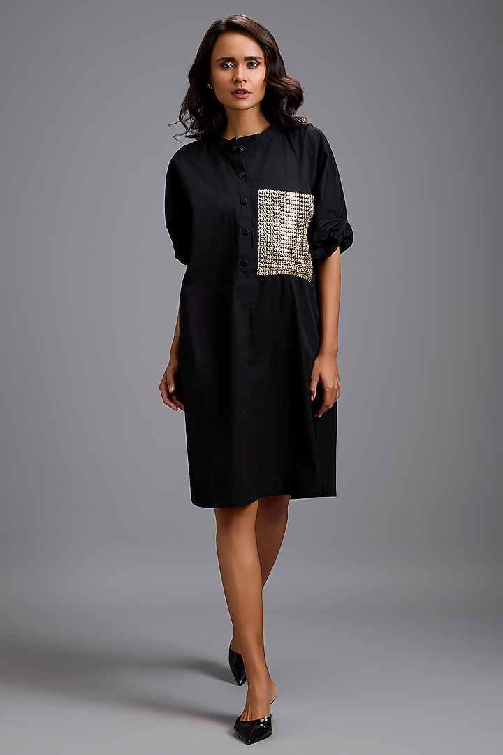 Black Cotton Oversized Summer Shirt Dress by Deepika Arora at Pernia's Pop Up Shop