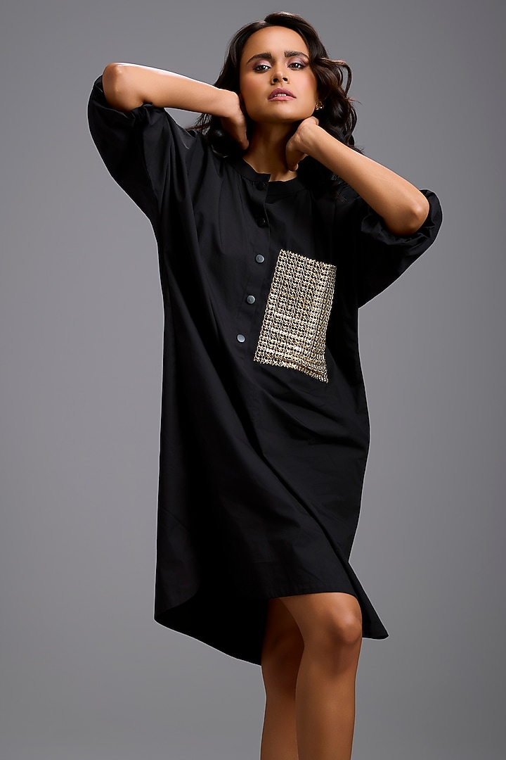 Black Cotton Oversized Summer Shirt Dress by Deepika Arora at Pernia's Pop Up Shop