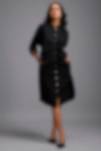 Black Cotton Ruched Summer Shirt Dress by Deepika Arora at Pernia's Pop Up Shop