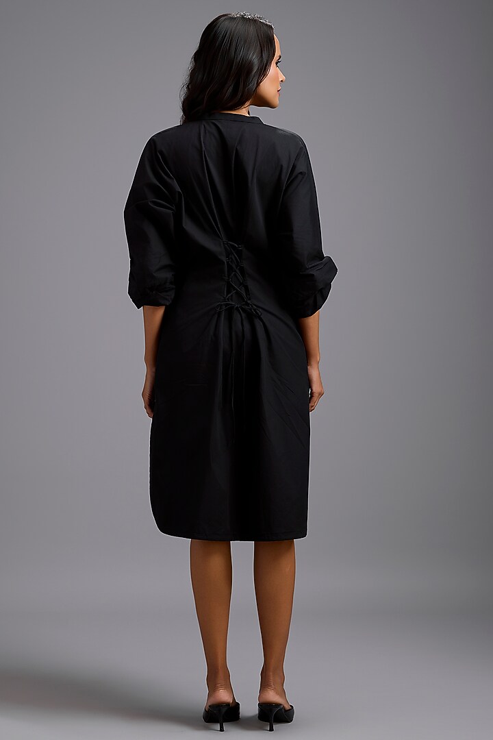 Black Cotton Ruched Summer Shirt Dress by Deepika Arora at Pernia's Pop Up Shop