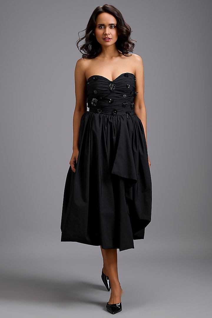 Black Parachute Embellished Strapless Midi Vacation Dress by Deepika Arora at Pernia's Pop Up Shop