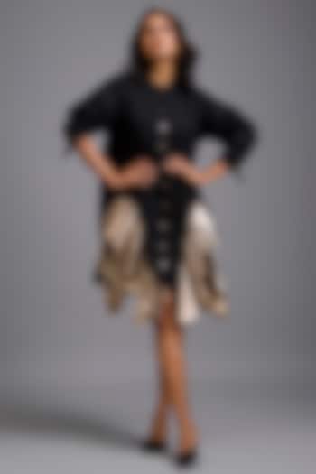 Black Cotton Tiered Ruffled Mini Vacation Dress by Deepika Arora at Pernia's Pop Up Shop