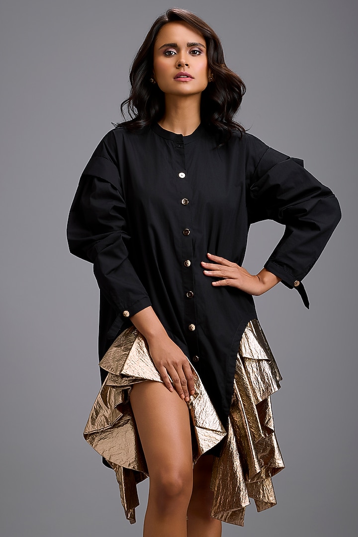 Black Cotton Tiered Ruffled Mini Vacation Dress by Deepika Arora at Pernia's Pop Up Shop