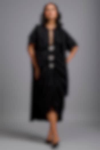 Black Cotton Draped Summer Dress by Deepika Arora at Pernia's Pop Up Shop