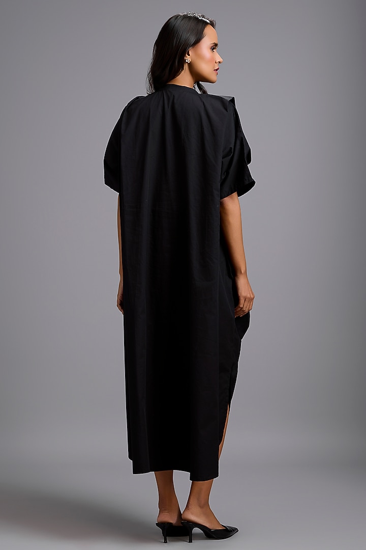 Black Cotton Draped Summer Dress by Deepika Arora at Pernia's Pop Up Shop