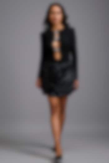 Black Net Metallic Brooch Shimmer Vacation Dress by Deepika Arora at Pernia's Pop Up Shop