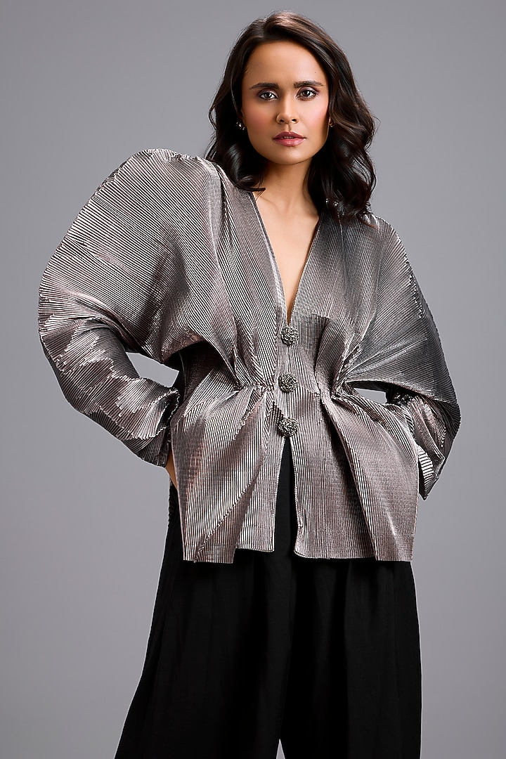 Gunmetal Metallic Top by Deepika Arora at Pernia's Pop Up Shop