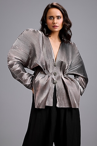 Gunmetal Metallic Top by Deepika Arora