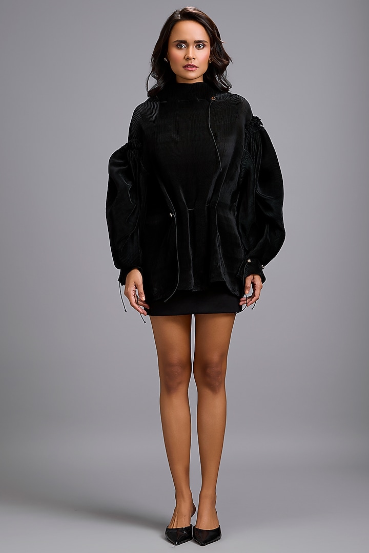 Black Pleated Gathered Top by Deepika Arora at Pernia's Pop Up Shop