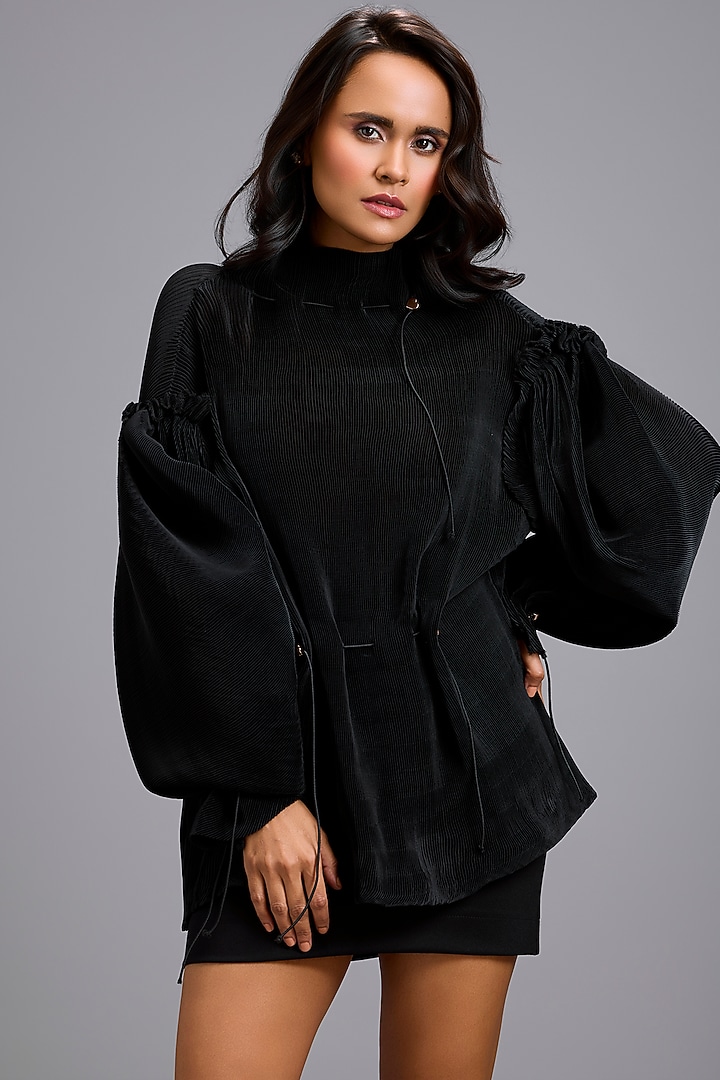 Black Pleated Gathered Top by Deepika Arora at Pernia's Pop Up Shop