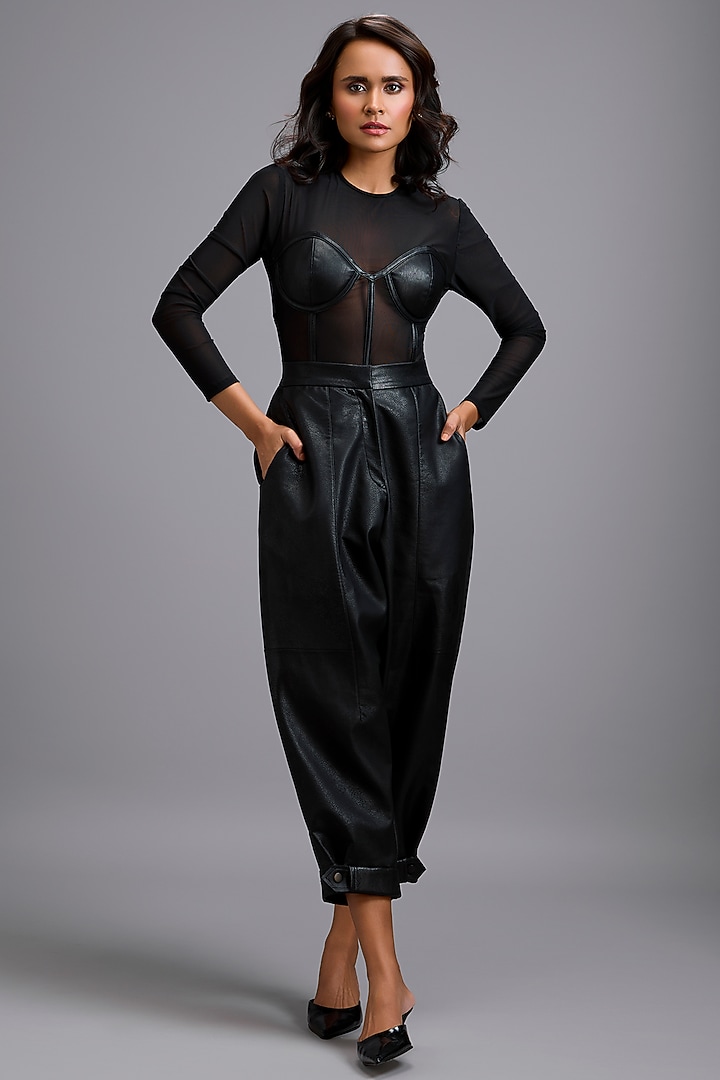 Black Vegan Leather Co-Ord Set by Deepika Arora at Pernia's Pop Up Shop