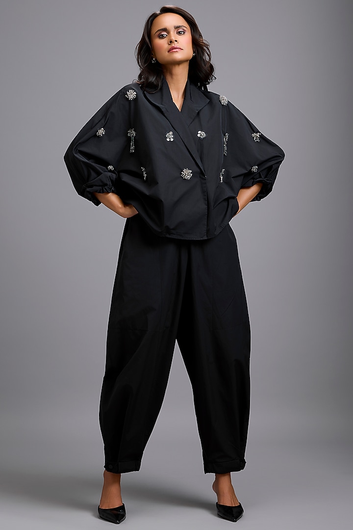 Black Parachute Embellished Co-Ord Set by Deepika Arora at Pernia's Pop Up Shop
