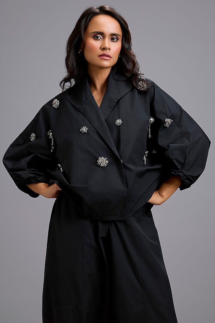 Black Parachute Embellished Co-Ord Set by Deepika Arora at Pernia's Pop Up Shop