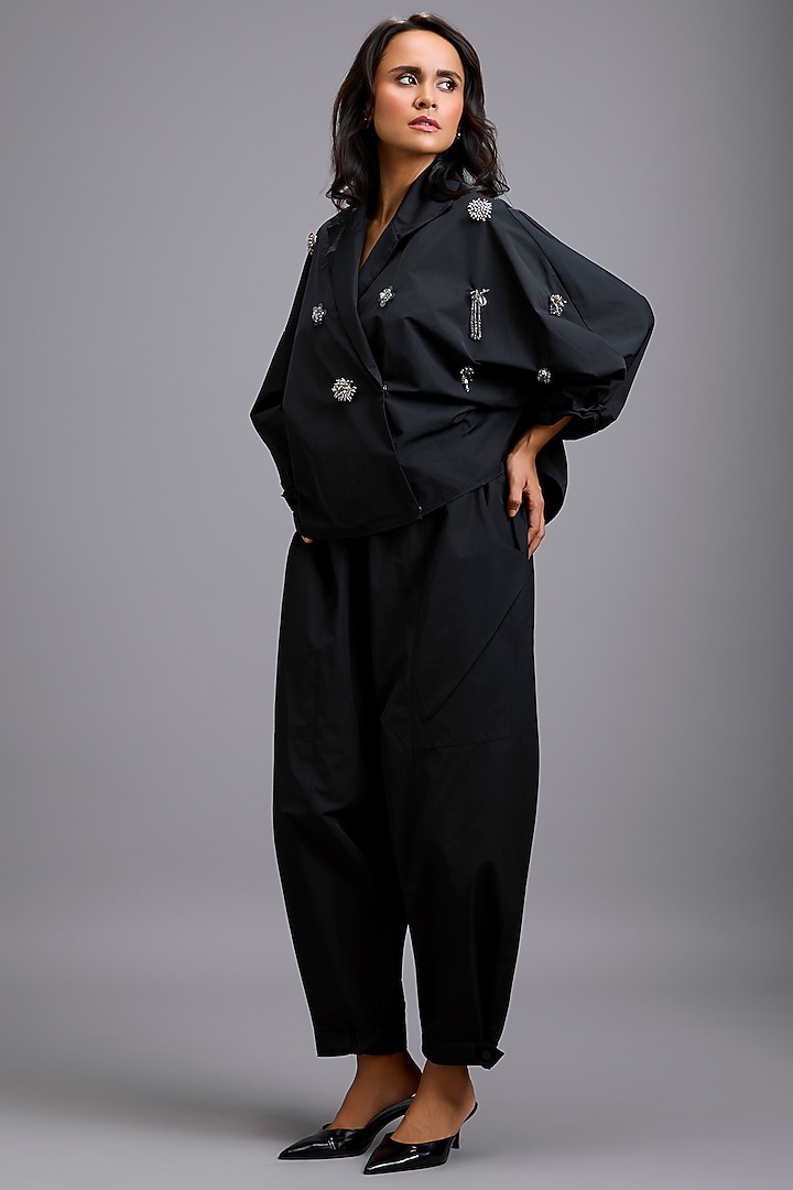 Black Parachute Tapered Drop-Crotch Pants by Deepika Arora at Pernia's Pop Up Shop