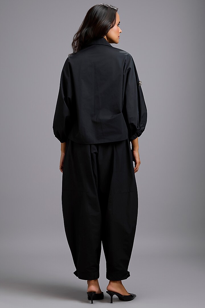 Black Parachute Tapered Drop-Crotch Pants by Deepika Arora at Pernia's Pop Up Shop