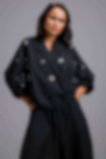 Black Parachute Embellished Cropped Blazer by Deepika Arora at Pernia's Pop Up Shop