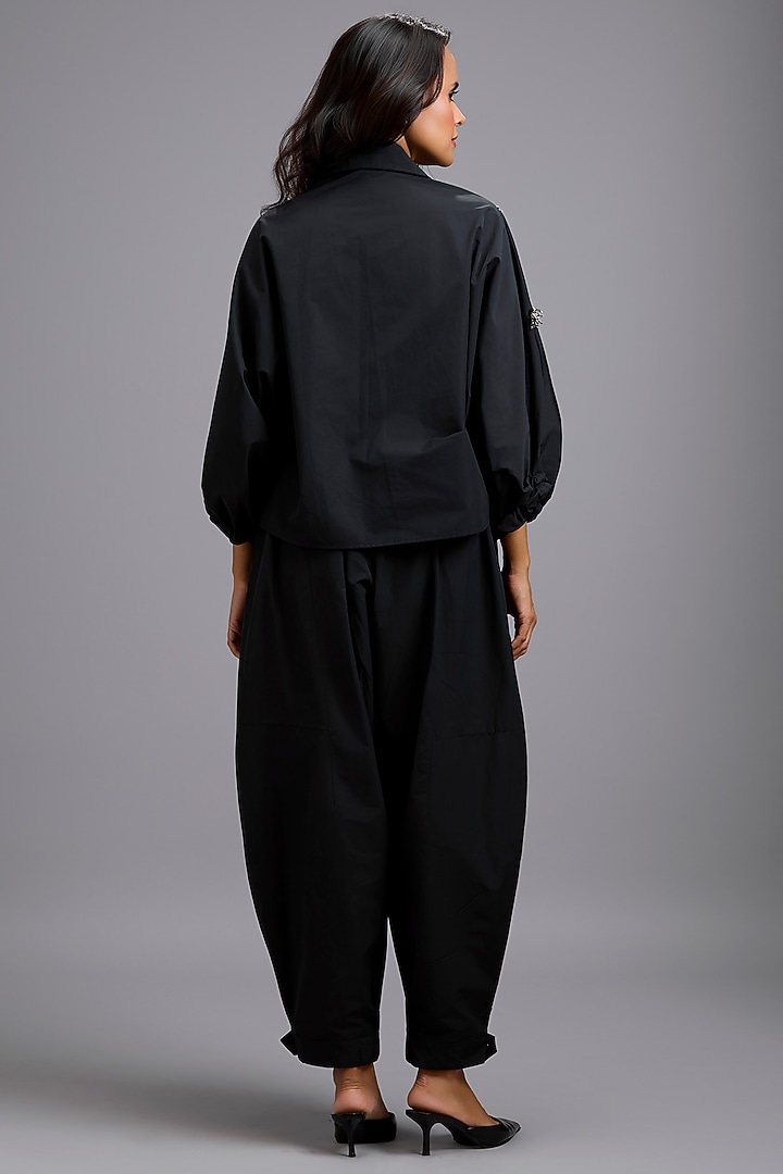 Black Parachute Embellished Cropped Blazer by Deepika Arora at Pernia's Pop Up Shop