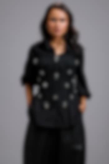 Black Net Shirt With Embellished Corset by Deepika Arora at Pernia's Pop Up Shop