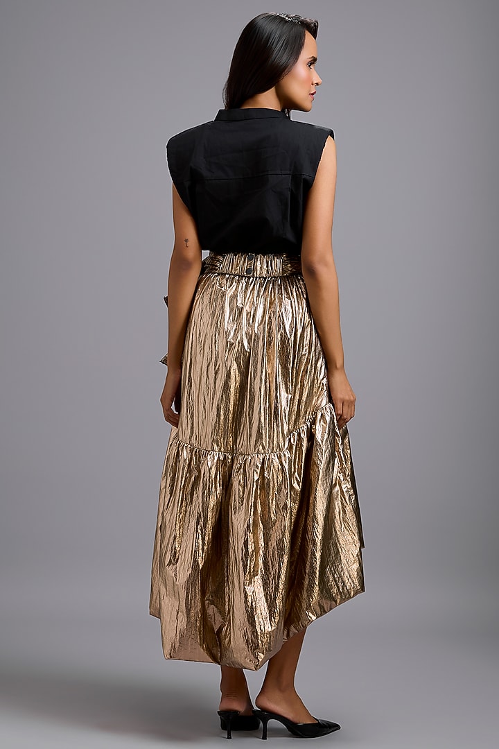 Gold Metallic High-Low Skirt Set by Deepika Arora at Pernia's Pop Up Shop