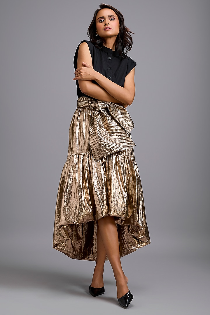 Gold Metallic High-Low Skirt by Deepika Arora at Pernia's Pop Up Shop