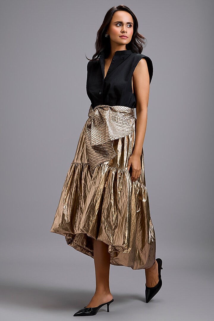 Gold Metallic High-Low Skirt by Deepika Arora at Pernia's Pop Up Shop