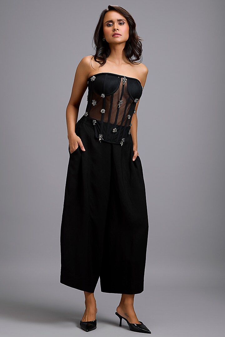 Black Sheer & Net Embellished Co-Ord Set by Deepika Arora at Pernia's Pop Up Shop