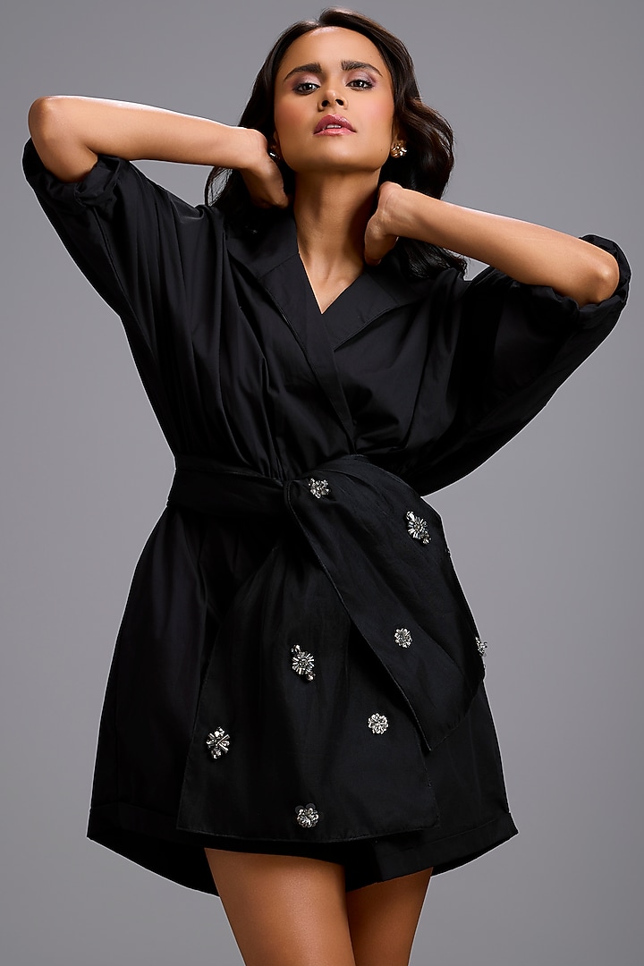 Black Cotton Playsuit by Deepika Arora at Pernia's Pop Up Shop