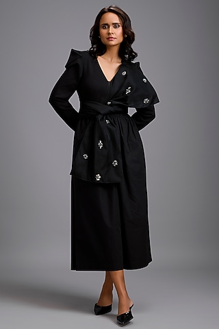 Black Ponte Roma Structured Jumpsuit by Deepika Arora