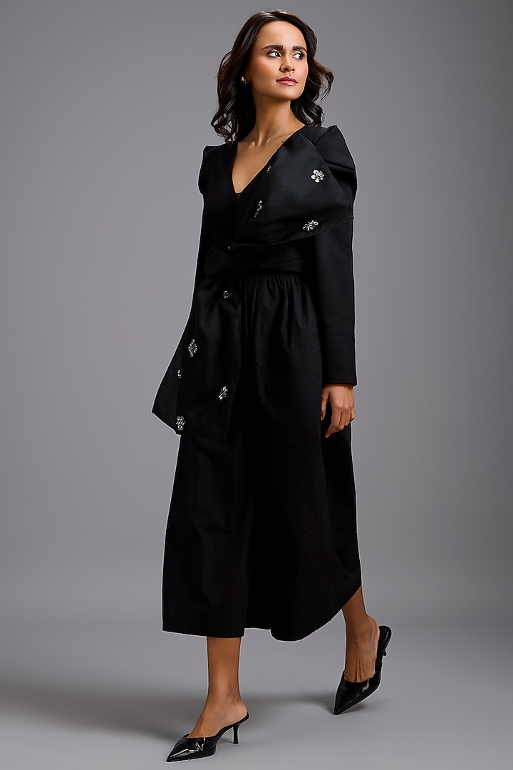 Black Ponte Roma Structured Jumpsuit by Deepika Arora at Pernia's Pop Up Shop