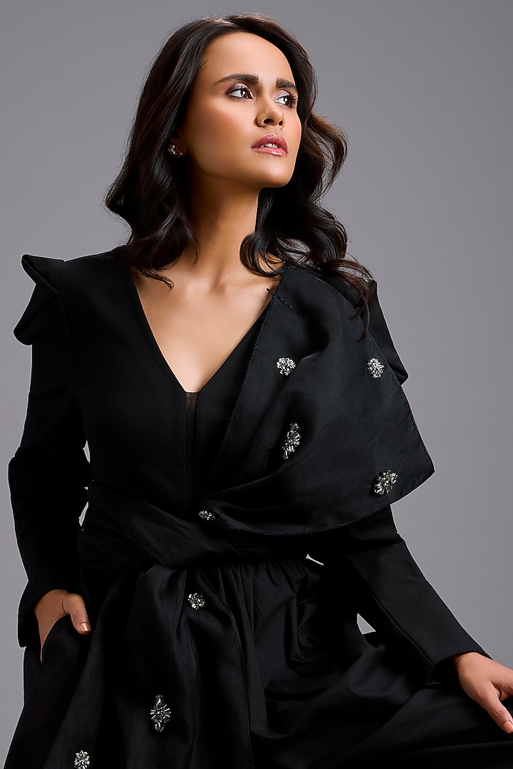Black Ponte Roma Structured Jumpsuit by Deepika Arora at Pernia's Pop Up Shop