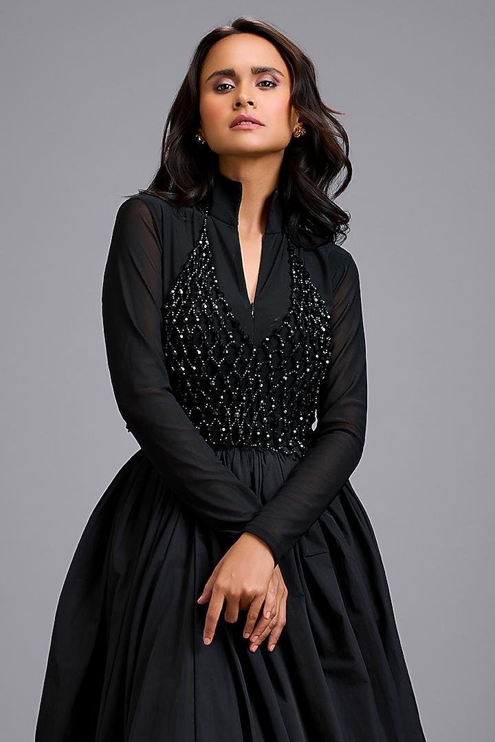 Black Net Structured Jacket Vacation Dress by Deepika Arora at Pernia's Pop Up Shop