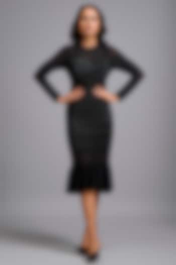 Black Net Ruffled Midi Vacation Dress by Deepika Arora at Pernia's Pop Up Shop