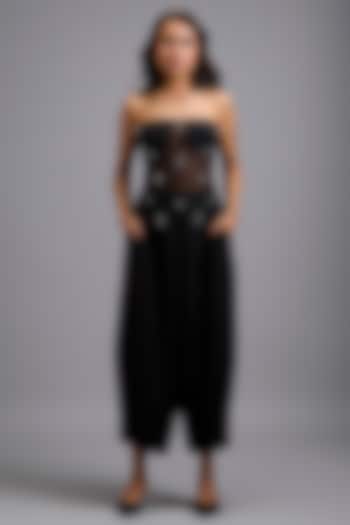 Black Linen Wide-Leg Tapered Pants by Deepika Arora at Pernia's Pop Up Shop