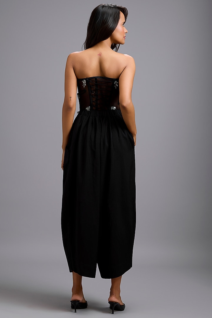 Black Linen Wide-Leg Tapered Pants by Deepika Arora at Pernia's Pop Up Shop
