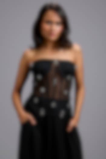 Black Net Rhinestone Embellished Corset by Deepika Arora at Pernia's Pop Up Shop
