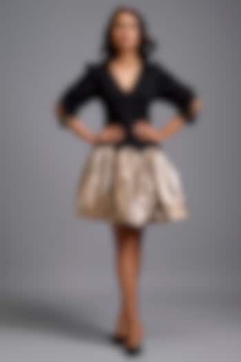 Black & Metallic Gold Ponte Roma Vacation Dress by Deepika Arora at Pernia's Pop Up Shop