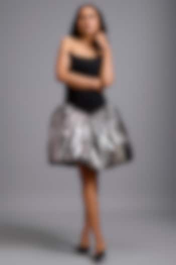 Black & Gunmetal Ponte Roma Off-Shoulder Vacation Dress by Deepika Arora at Pernia's Pop Up Shop