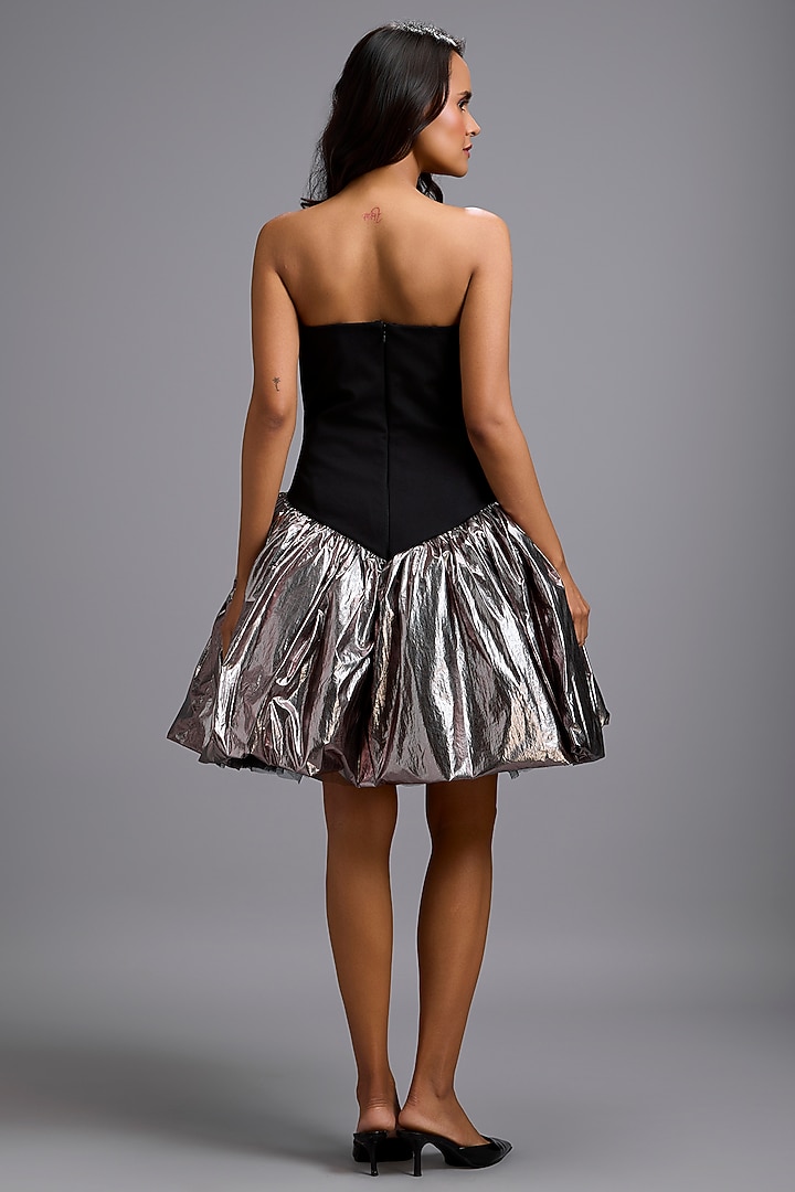 Black & Gunmetal Ponte Roma Off-Shoulder Vacation Dress by Deepika Arora at Pernia's Pop Up Shop