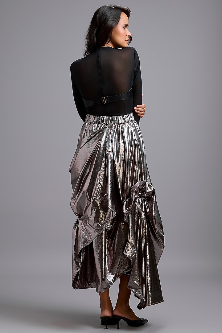 Gunmetal Metallic Draped Maxi Skirt Set by Deepika Arora at Pernia's Pop Up Shop