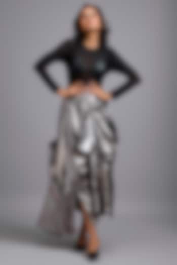Gunmetal Metallic Draped Maxi Skirt by Deepika Arora at Pernia's Pop Up Shop