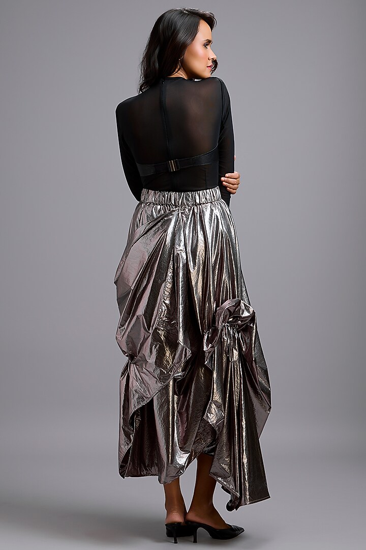 Gunmetal Metallic Draped Maxi Skirt by Deepika Arora at Pernia's Pop Up Shop