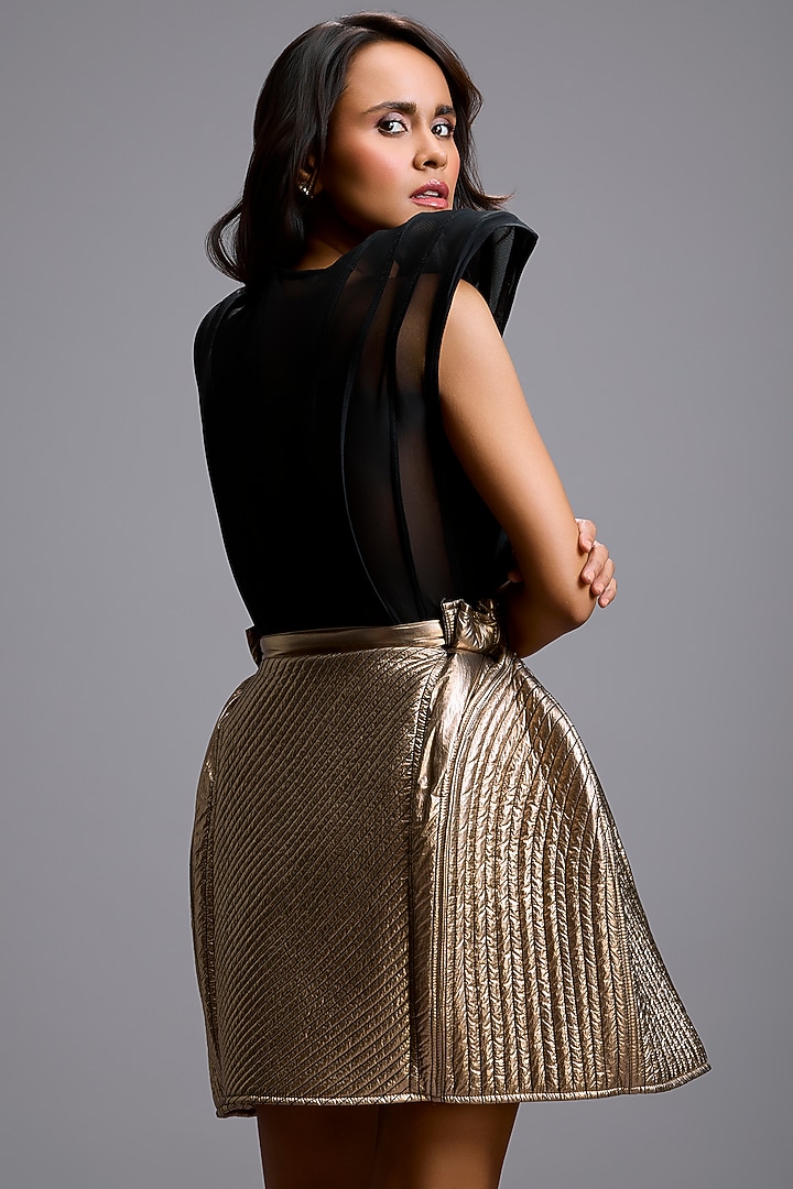 Gold Metallic High-Waisted Skirt Set by Deepika Arora at Pernia's Pop Up Shop