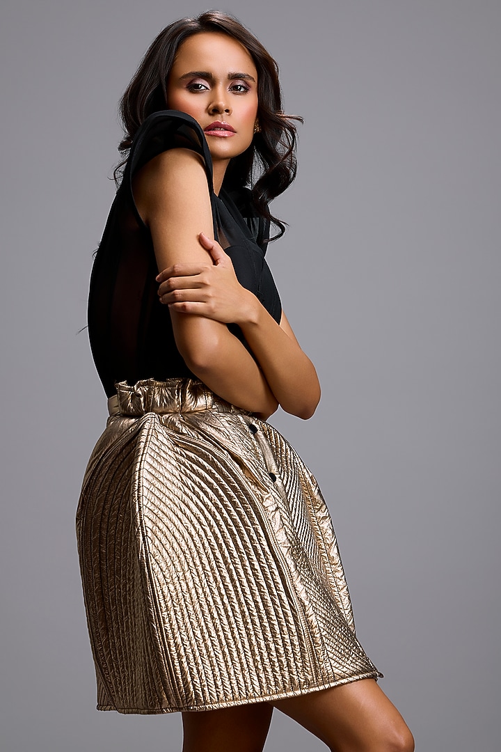 Gold Metallic High-Waisted Skirt Set by Deepika Arora at Pernia's Pop Up Shop