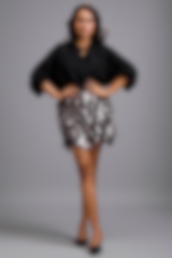 Black Metallic Textured Mini Skirt Set by Deepika Arora at Pernia's Pop Up Shop