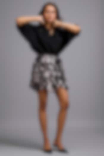 Black Metallic Textured Mini Skirt by Deepika Arora at Pernia's Pop Up Shop